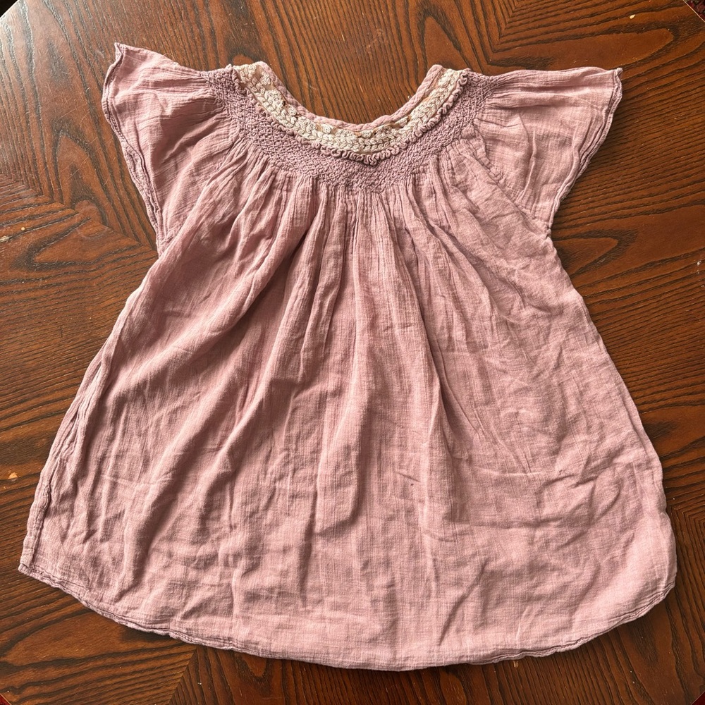 Zara Mauve Pink Smocked Cotton Blouse - Picture 6 of 7